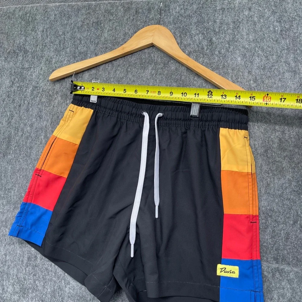 Duvin Shorts Mens XL Black Rainbow Stripe Swim Trunks Board Shorts Retro Style